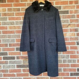 Calvin Klein Lined Merino Wool  Coat Faux Fur Collar Vintage U.S.A. Size 14